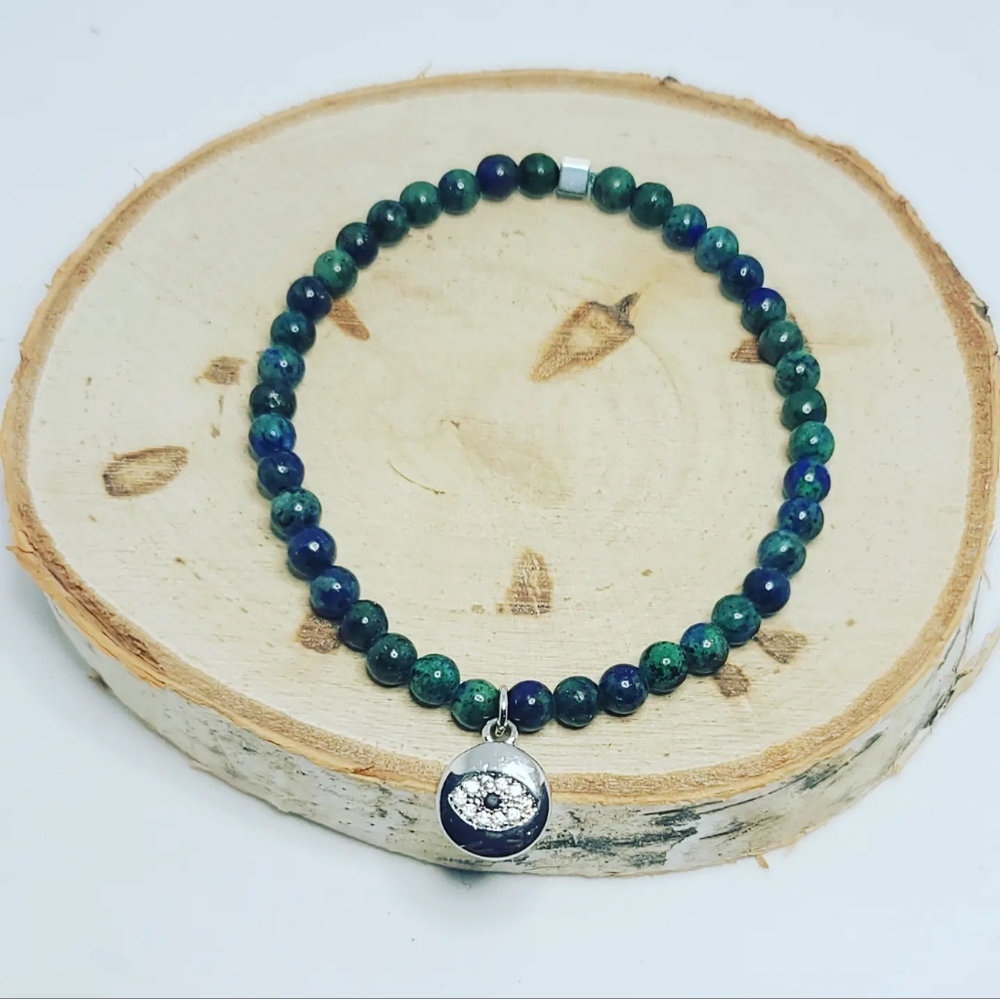 Azure Malachite Zirconia Evil Eye Charm bracelet 4 mm